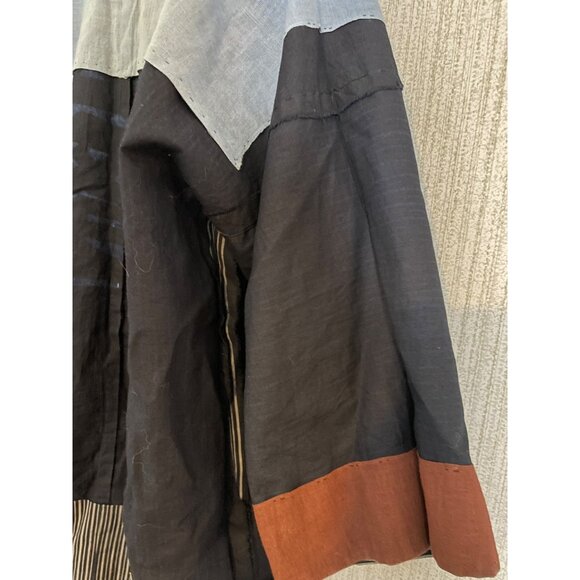 Traditional Japanese Happi Coat Kanji Print Striped Open Front Size Fits L-XL - Picture 7 of 16